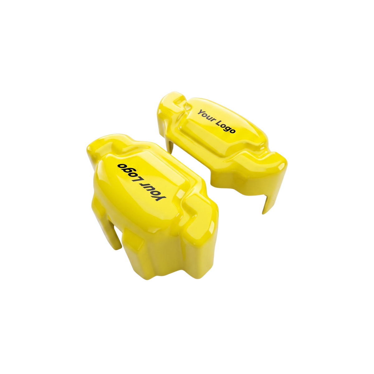 Yellow caliper covers — detail of the fit over the factory caliper