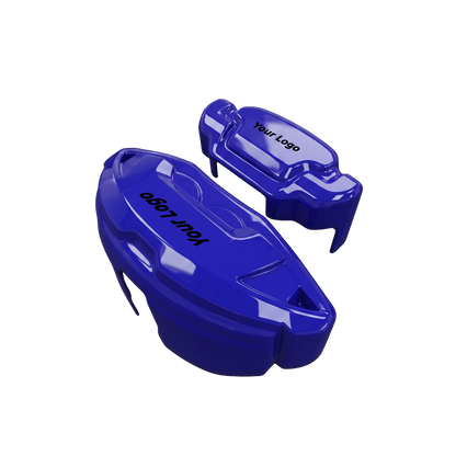 Blue caliper covers seen through the wheel spokes