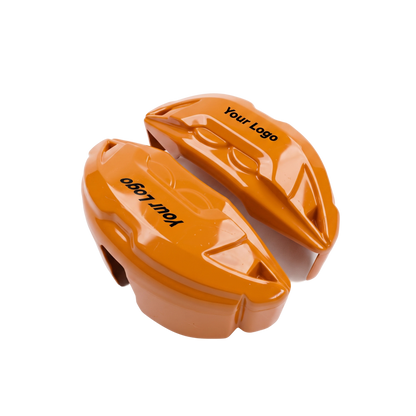 Orange brake caliper covers — side angle
