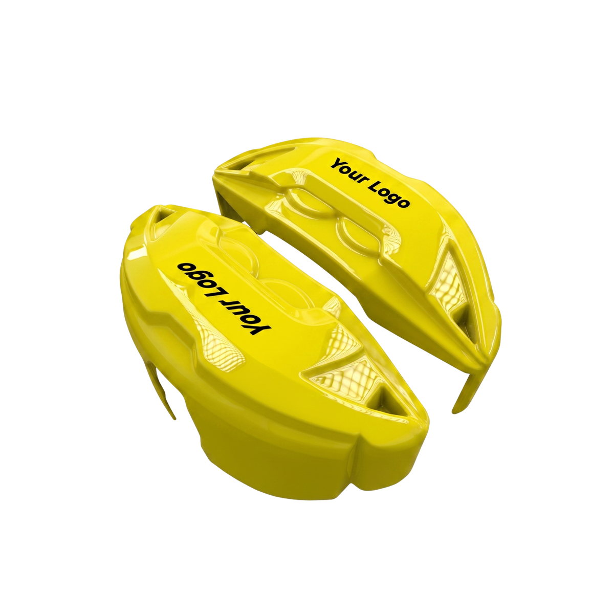Yellow brake caliper covers — side angle