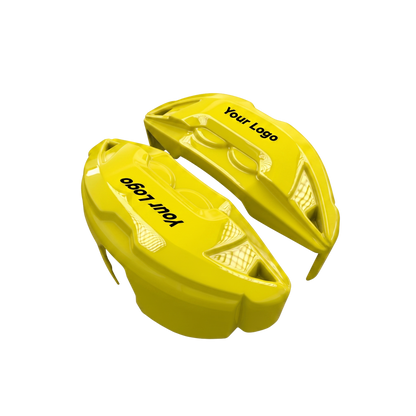 Yellow brake caliper covers — side angle