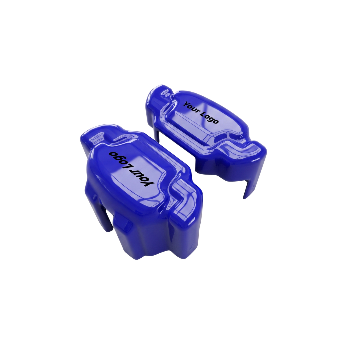 Blue caliper covers — detail of the fit over the factory caliper