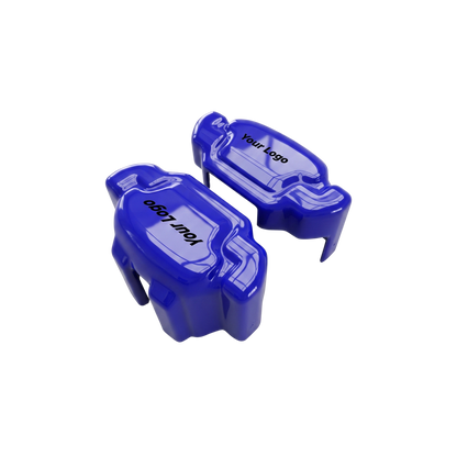 Blue caliper covers — detail of the fit over the factory caliper