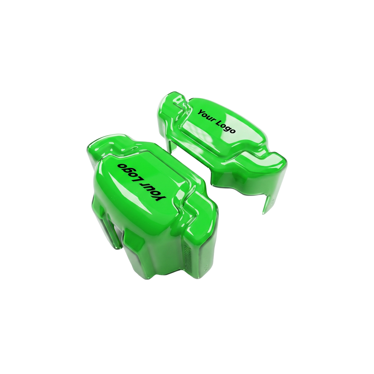Green caliper covers — detail of the fit over the factory caliper
