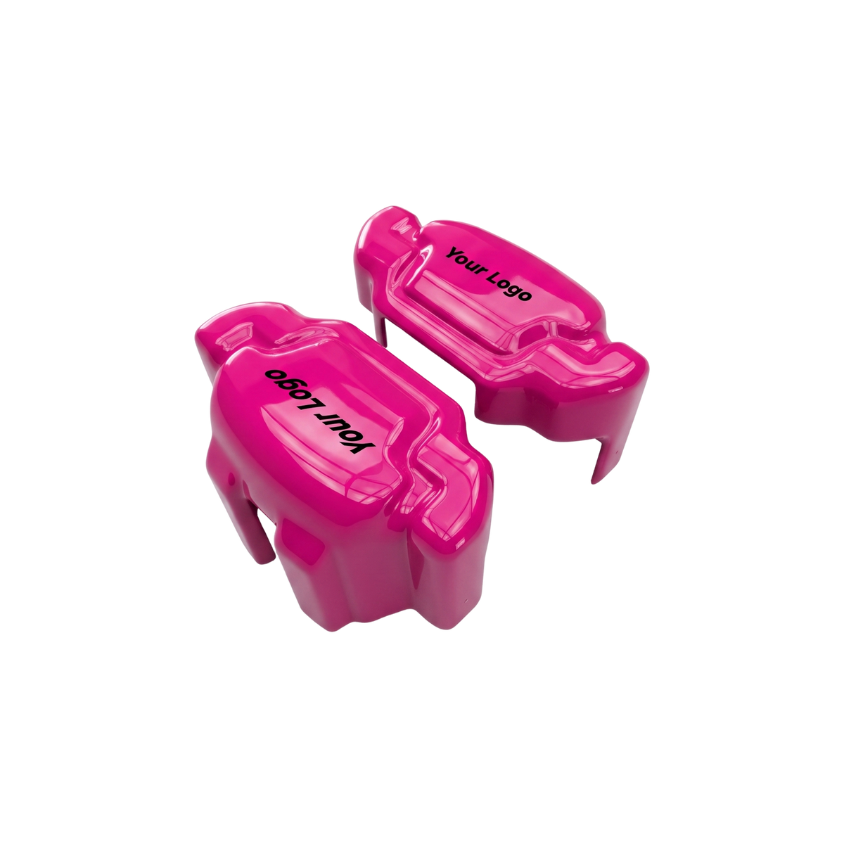 Pink caliper covers — detail of the fit over the factory caliper