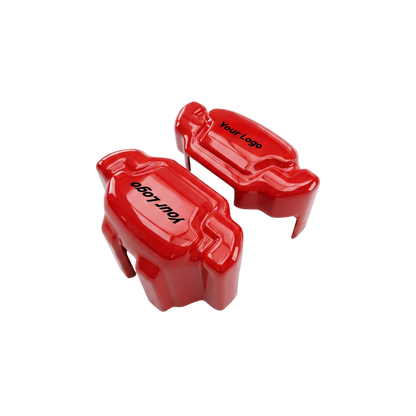 Red caliper covers — detail of the fit over the factory caliper