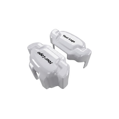 White caliper covers — detail of the fit over the factory caliper