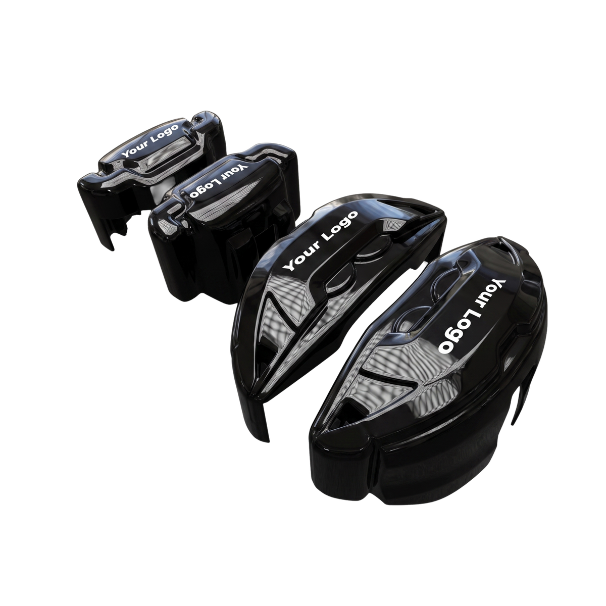 Black brake caliper covers installed on the front wheel