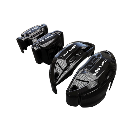 Black brake caliper covers installed on the front wheel