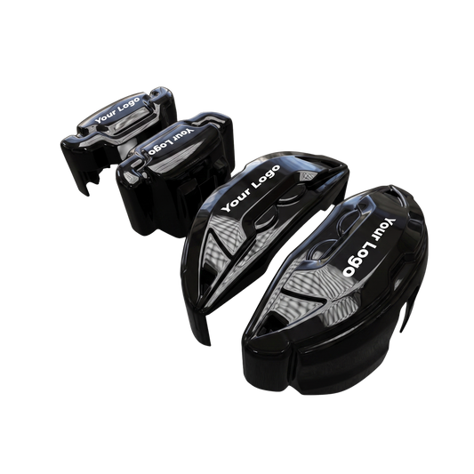 Black brake caliper covers installed on the front wheel