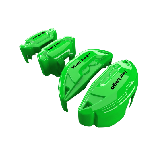 Green brake caliper covers installed on the front wheel