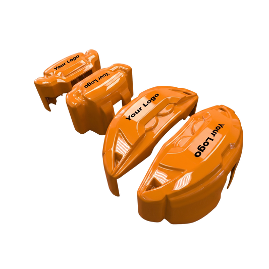 Orange brake caliper covers installed on the front wheel