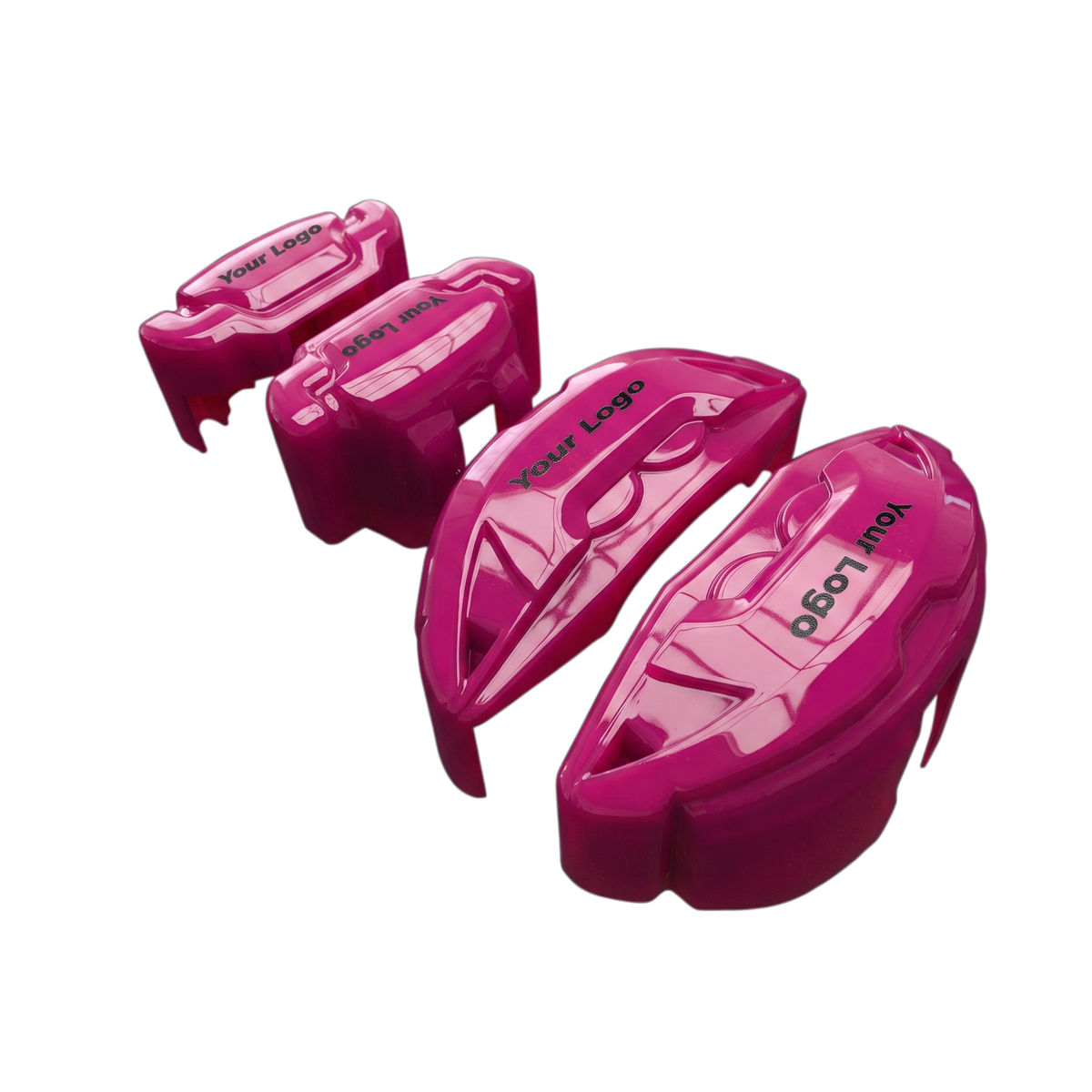 Pink brake caliper covers installed on the front wheel