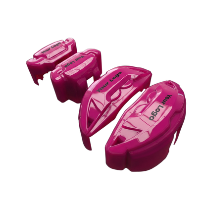 Pink brake caliper covers installed on the front wheel