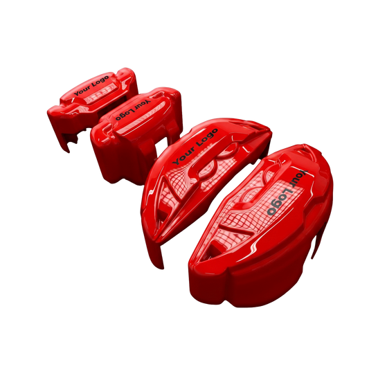 Red brake caliper covers installed on the front wheel
