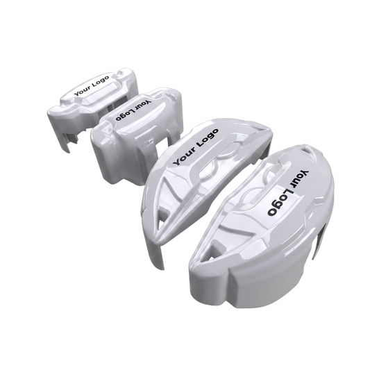 White brake caliper covers installed on the front wheel