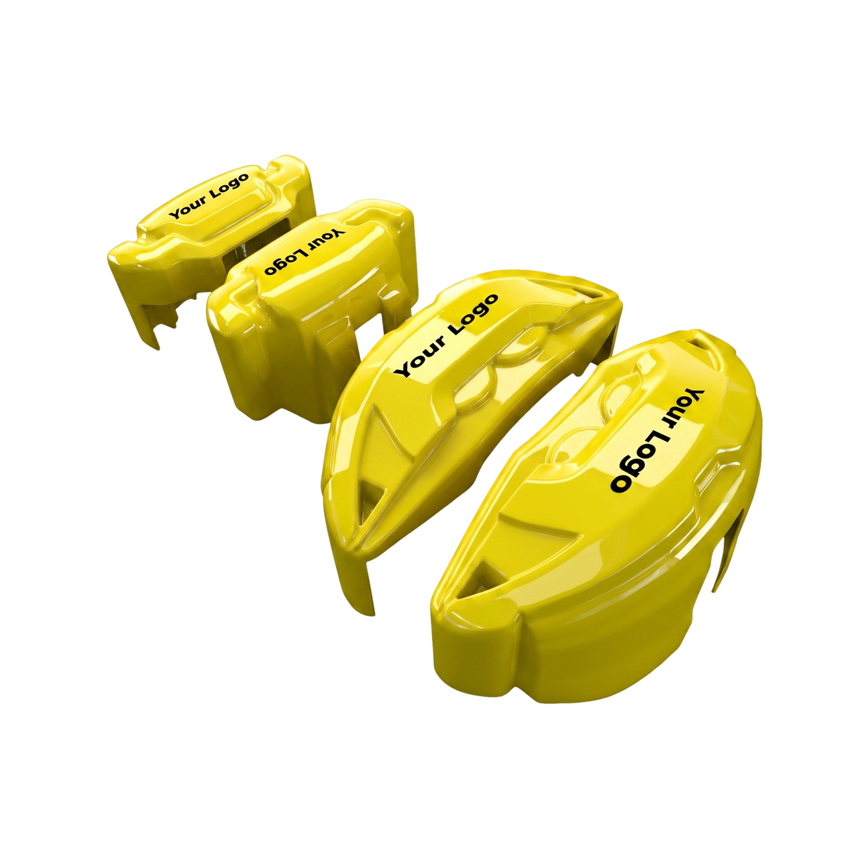 Yellow brake caliper covers installed on the front wheel